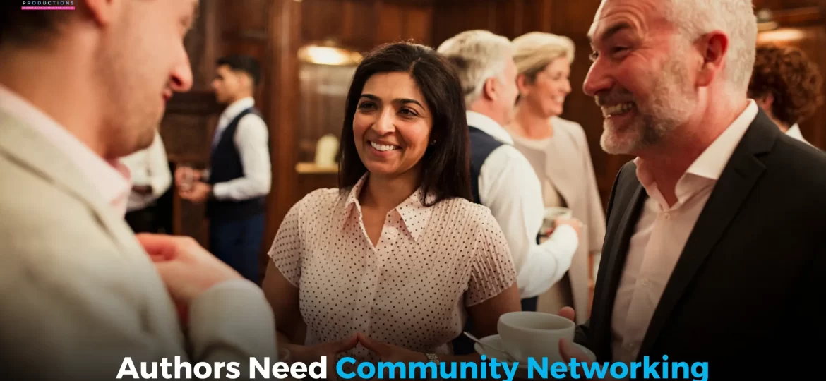 Authors engaging in community networking at an event